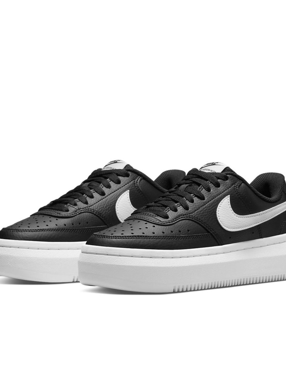 Nike Court Vision Leather Alta Black And White Lifted Platform Sneakers